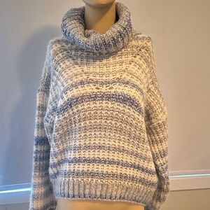Hollister Striped Blue and Cream Turtleneck Sweater